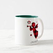 Christmas Angel Red Buffalo Plaid Personalized ツートーンマグカップ (正面右)