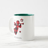 Christmas Angel Red Buffalo Plaid Personalized ツートーンマグカップ (正面左)
