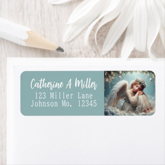 Christmas Angel Return Address ラベル (インサイチュ)