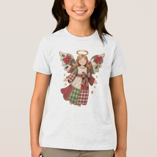 Christmas Angel with Golden Stars トライブレンドTシャツ (正面)