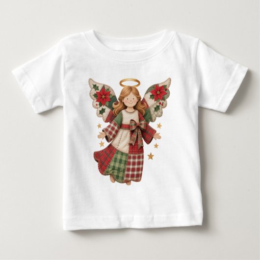 Christmas Angel with Golden Stars ベビーTシャツ (正面)