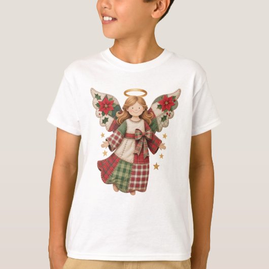 Christmas Angel with Golden Stars Tシャツ (正面)