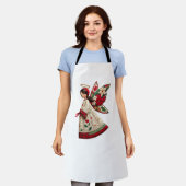 Christmas Angel with Holiday Flowers エプロン (着用した状態)