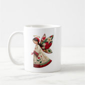 Christmas Angel with Holiday Flowers コーヒーマグカップ (左)