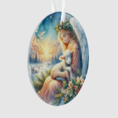 Christmas Angel with Lamb in Winter Peace オーナメント (正面)