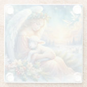 Christmas Angel with Lamb in Winter Peace ガラスコースター (裏面)