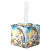 Christmas Angel with Lamb in Winter Peace キューブオーナメント (正面アングル)