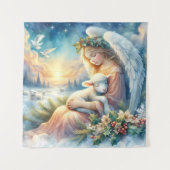 Christmas Angel with Lamb in Winter Peace タペストリー (正面)