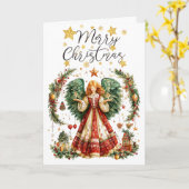 Christmas Angel with lighted candles Christmas カード (黄色い花)