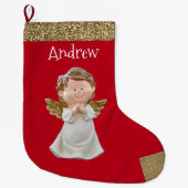 Christmas Angel With Name  ラージクリスマスストッキング (正面)