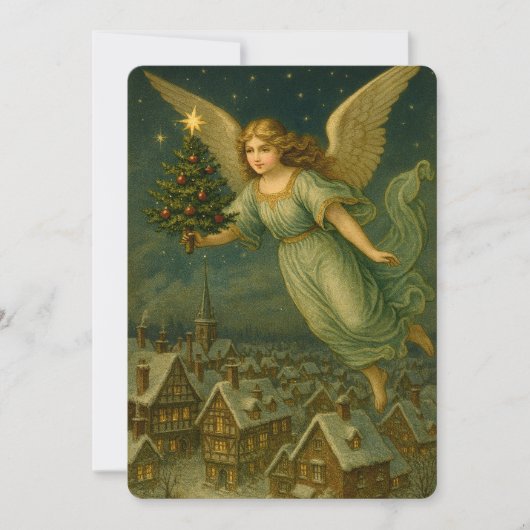 Christmas Angel With Tree Retro Victorian Era シーズンカード (正面)