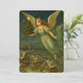 Christmas Angel With Tree Retro Victorian Era シーズンカード (スタンド正面)