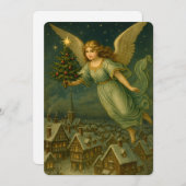 Christmas Angel With Tree Retro Victorian Era シーズンカード (正面/裏面)
