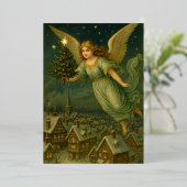 Christmas Angel With Tree Retro Victorian Era 箔シーズンカード (立ち正面)