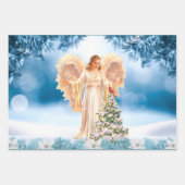 Christmas Angel Wrapping Paper Flat Sheet Set of 3 ラッピングペーパーシート (正面3)