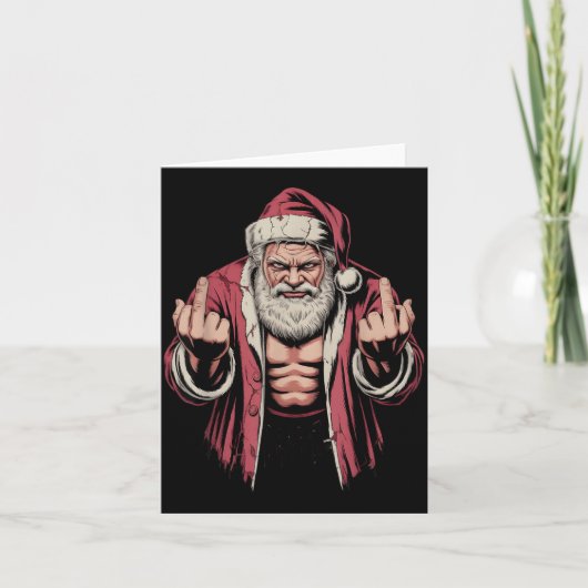 Christmas Angry Santa Middle Finger Sarcastic Xmas カード (正面)
