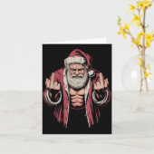 Christmas Angry Santa Middle Finger Sarcastic Xmas カード (黄色い花)