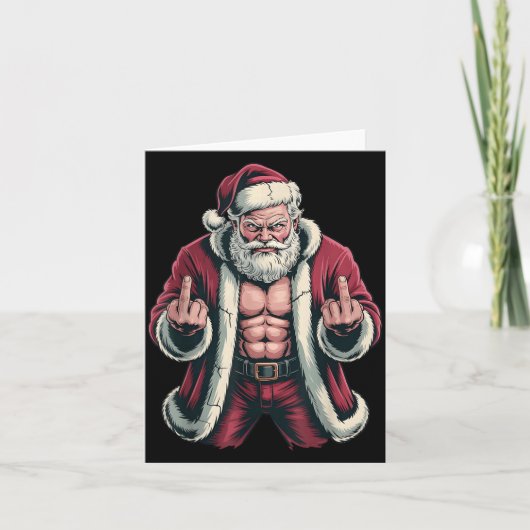 Christmas Angry Santa Middle Finger Sarcastic Xmas カード (正面)