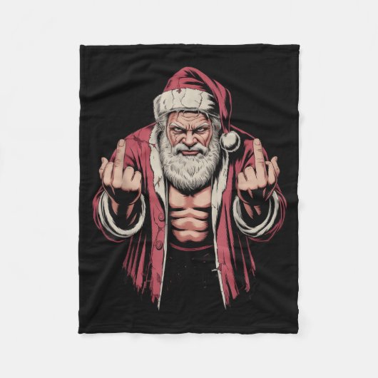 Christmas Angry Santa Middle Finger Sarcastic Xmas フリースブランケット (正面)