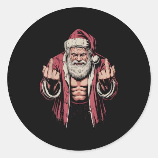 Christmas Angry Santa Middle Finger Sarcastic Xmas ラウンドシール (正面)