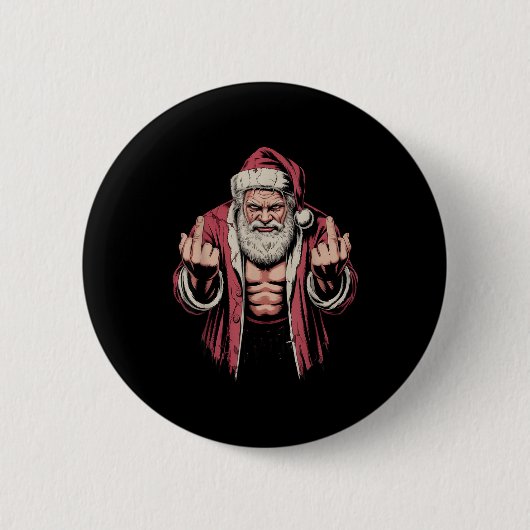 Christmas Angry Santa Middle Finger Sarcastic Xmas 缶バッジ (正面)