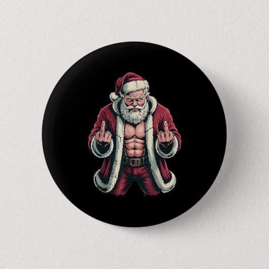 Christmas Angry Santa Middle Finger Sarcastic Xmas 缶バッジ (正面)