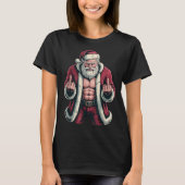 Christmas Angry Santa Middle Finger Sarcastic Xmas Tシャツ (正面)