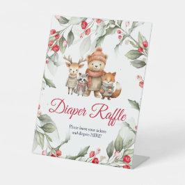 Christmas Animals Baby Shower Diaper Raffle Sign 台座サイン