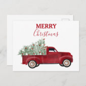 Christmas Antique Pickup Truck Xmas Tree シーズンポストカード (正面/裏面)