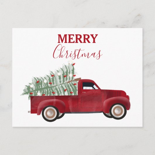 Christmas Antique Pickup Truck Xmas Tree シーズンポストカード (正面)