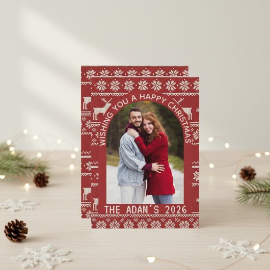 Christmas Arch Nordic Reindeer Personalized Photo シーズンカード