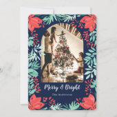 Christmas Arch Photo Blue Botanical Floral  シーズンカード (正面)