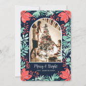 Christmas Arch Photo Botanical Red Floral Blue シーズンカード (正面)