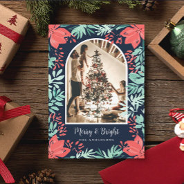 Christmas Arch Photo Botanical Red Floral Blue シーズンカード