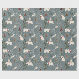 Christmas arctic animals polar bear on blue grey ラッピングペーパー