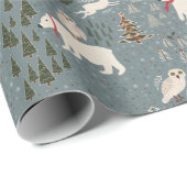 Christmas arctic animals polar bear on blue grey ラッピングペーパー (ロールコーナー)