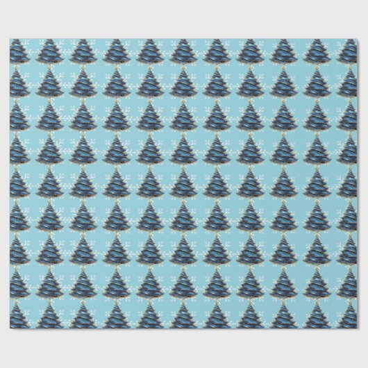 Christmas Artistic Blue Gold Tree Snowflakes ラッピングペーパー (フラット)