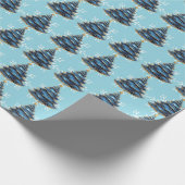 Christmas Artistic Blue Gold Tree Snowflakes ラッピングペーパー (角)