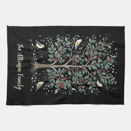 Christmas Arts and Crafts Bird Tree キッチンタオル (横)