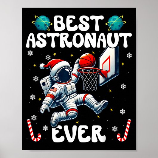 Christmas Astronaut Ever Santa Hat Snowflakes Cand ポスター (正面)