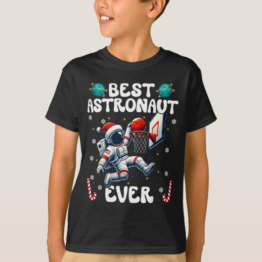 Christmas Astronaut Ever Santa Hat Snowflakes Cand Tシャツ (正面)