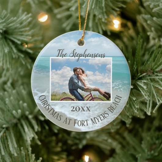 Christmas at the Beach Ornament Family Photo セラミックオーナメント (ツリー)