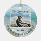 Christmas at the Beach Ornament Family Photo セラミックオーナメント (正面)