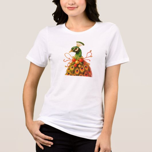 Christmas Attire Peacock on a Short Sleeve White トライブレンドＴシャツ (正面)