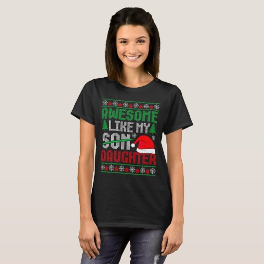 Christmas Awesome Like My Daughter Santa Hat Ugly  Tシャツ (正面フル)