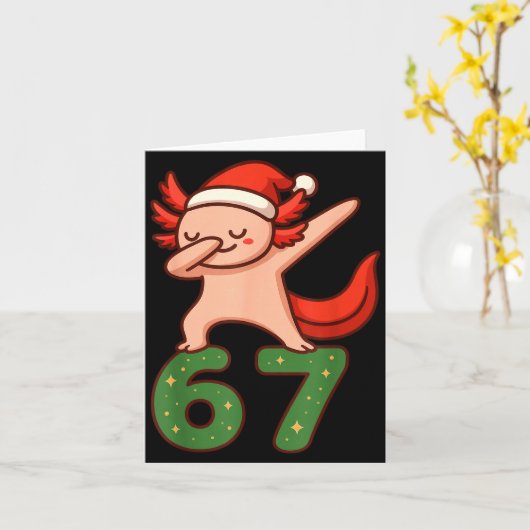 Christmas Axolotl Dabbing 67 Meme Six Seven Funny  カード (黄色い花)