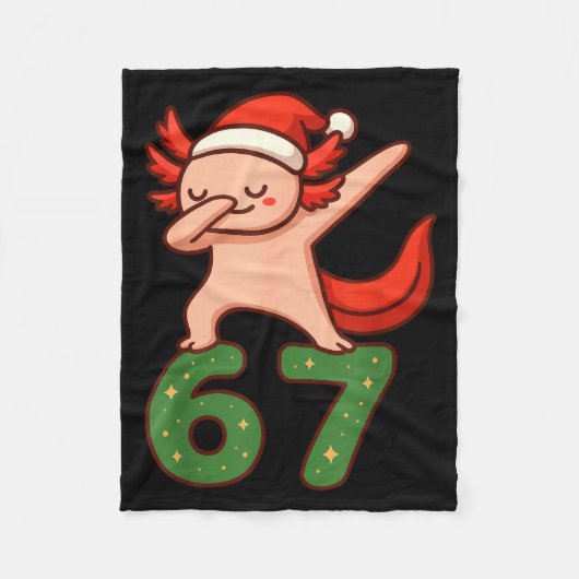 Christmas Axolotl Dabbing 67 Meme Six Seven Funny  フリースブランケット (正面)