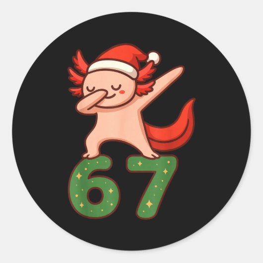 Christmas Axolotl Dabbing 67 Meme Six Seven Funny  ラウンドシール (正面)