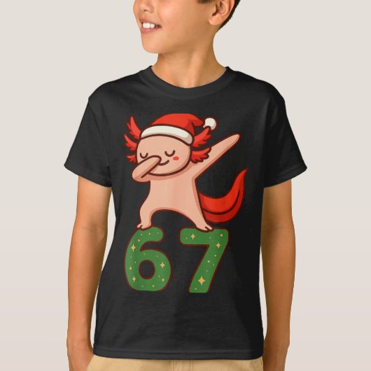Christmas Axolotl Dabbing 67 Meme Six Seven Funny  Tシャツ (正面)