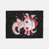 Christmas Axolotl Santa Hat Lights Japanese Cute A フリースブランケット (正面(横))